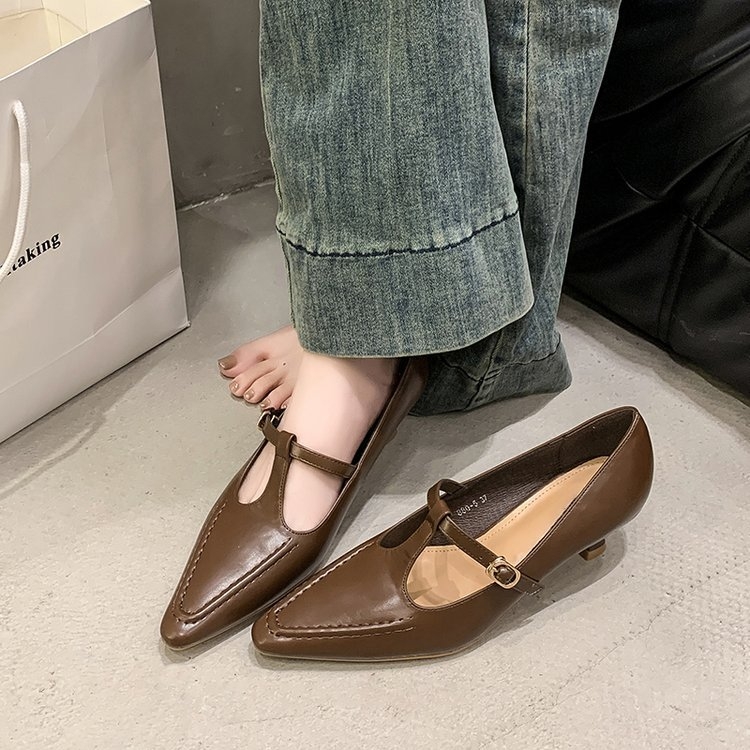 Jesenné topánky 2024, nové, jednovrstvové, dámske čierne, duté, špicaté, s jehlovým podpätkom, s plytkými ústami, Mary Jane topánky pre ženy