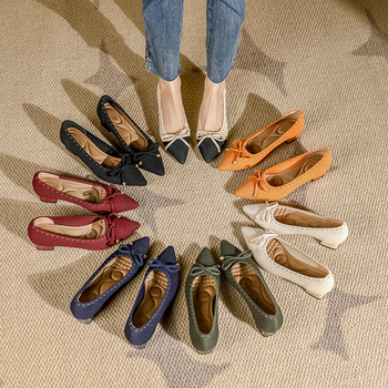 Japán stílusú hercegnői cipők 2024 tavaszi és nyári, masnival díszített, szőtt, sekély szájú, lélegző, hegyes orrú, vastag sarokkal, magas sarkú nőknek