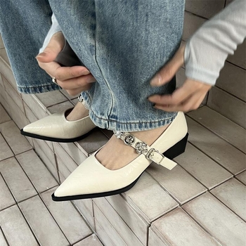 DAPAISHOW Μάγος του Οζ ~ Cool Feeling Λευκά Παπούτσια Mary Jane Γυναικεία Παπούτσια με Χοντρό Τακούνι και Ανοιξιάτικη Ιδιοσυγκρασία