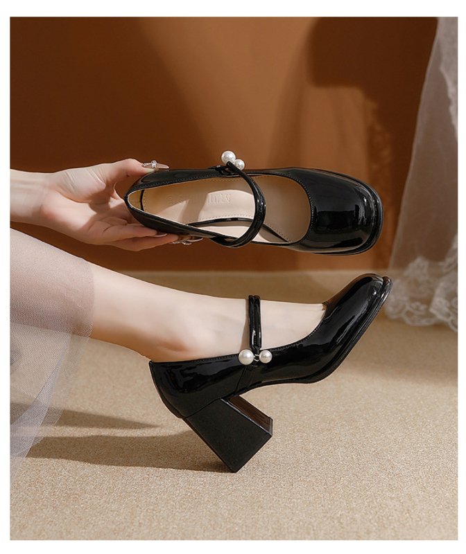 Dámske topánky French Mary Jane Plus Size 4341 s okrúhlou špičkou a vysokým krátkym hrubým podpätkom, malé, univerzálne, jemné, vysoké podpätky