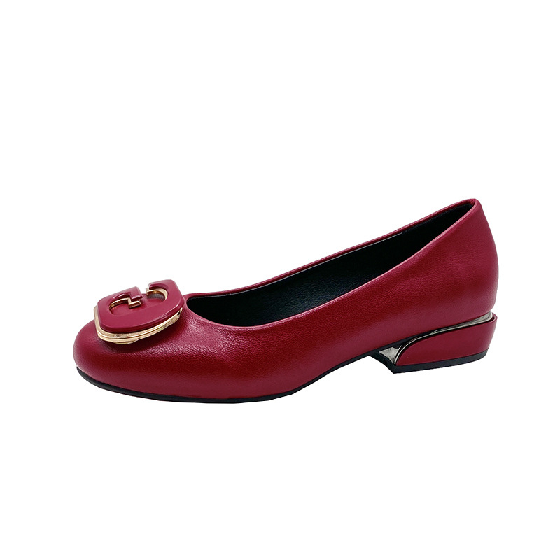 Dámske topánky na hrubom podpätku, jar a jeseň 2024, nová módna sada s kovovou prackou, okrúhlou hlavou a plytkými chodidlami, profesionálna pracovná obuv pre ženy