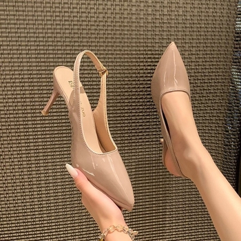 Σανδάλια με μυτερό πίσω μέρος από λουστρίνι 11cm 2024 Νέα αδιάβροχα ψηλοτάκουνα παπούτσια με πλατφόρμα, γυναικεία παπούτσια με ψηλό τακούνι