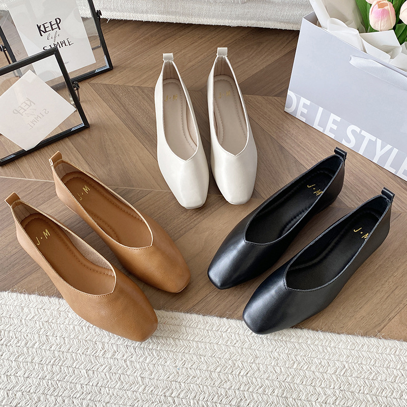 Dámske topánky veľkých rozmerov s hranatou špičkou, dámske jarné a jesenné topánky veľkých rozmerov s mäkkou podrážkou, retro všestranné topánky na nízkom podpätku