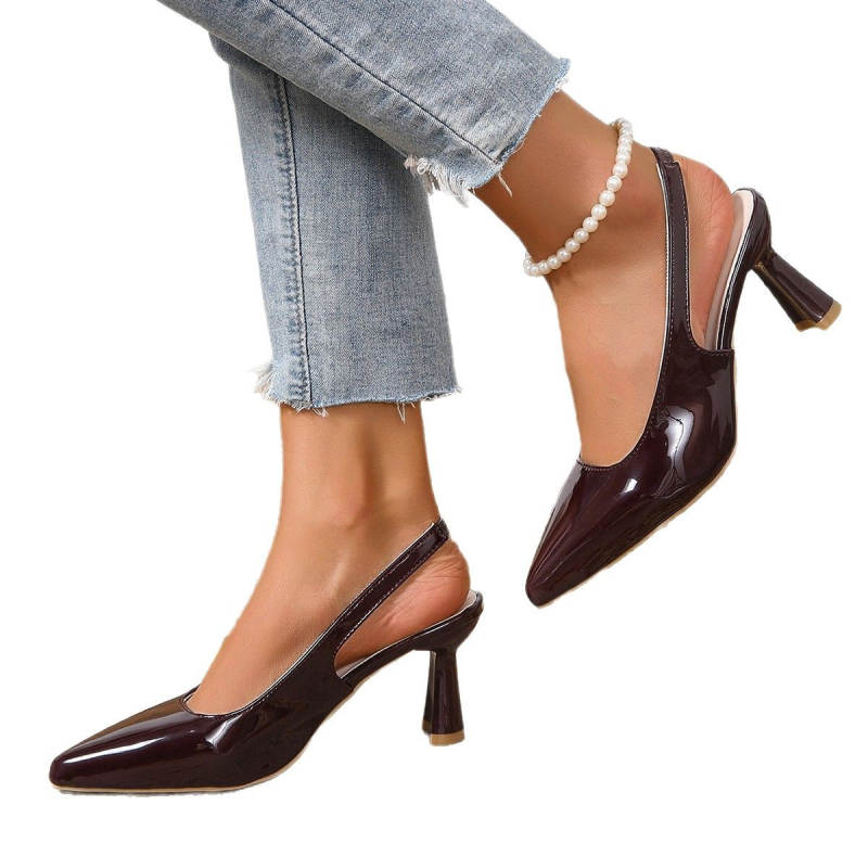 Európske a americké módne sexi dámske topánky so špicatou špičkou, tenké podpätky, sandále, dámske jarné a letné 2025, nové francúzske plytké topánky s otvorenou špičkou