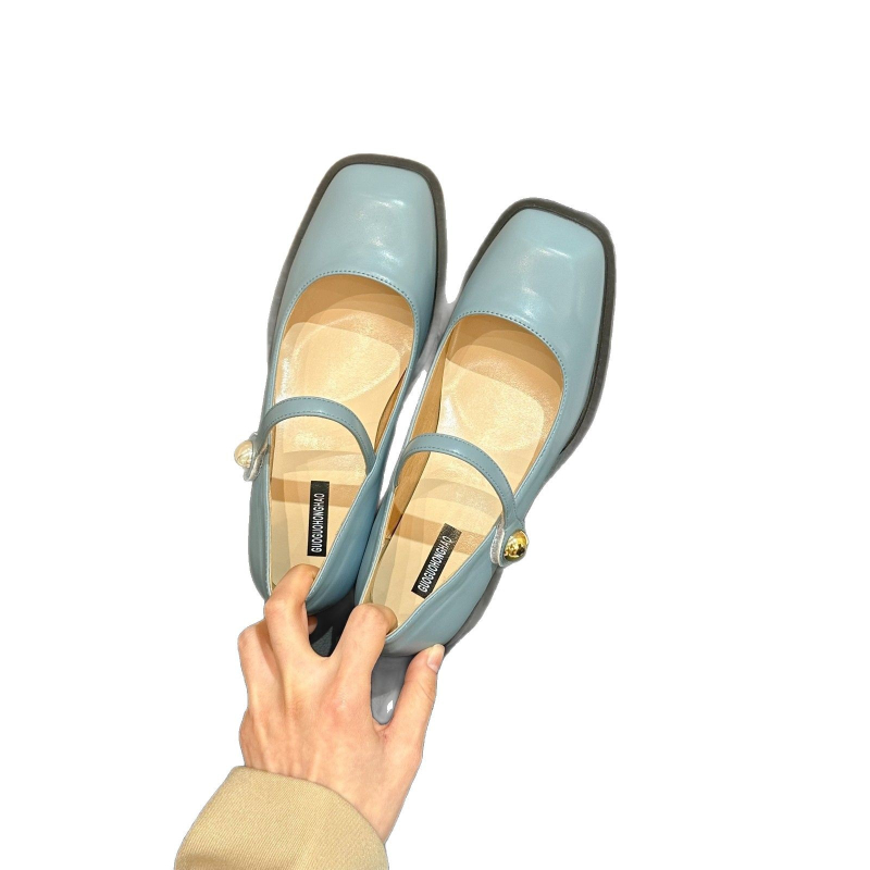 Γυναικεία ψηλοτάκουνα παπούτσια γαλλικού στιλ με αγκράφα και μεσαίο τακούνι, για την άνοιξη και το φθινόπωρο, με χοντρό τακούνι, τετράγωνη μύτη, ρηχά παπούτσια Mary Jane, Γυναικεία παπούτσια Vintage