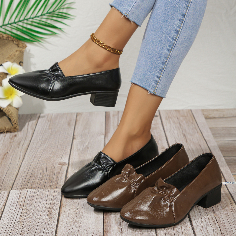 Dámske topánky z mäkkej kože s mäkkou podrážkou, jednovrstvové, jar 2024, nové, so stredným podpätkom, ležérne, univerzálne, s plytkými ústami, špicaté, malé kožené topánky, dámske