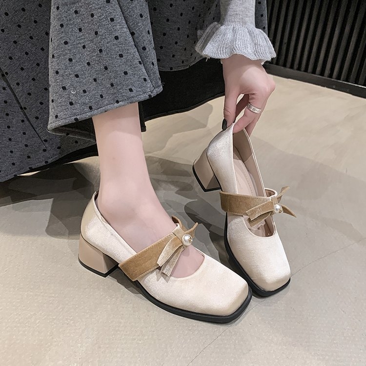 [Youshilai] Dámske topánky Mary Jane s francúzskymi perlami, jar 2025, nové, víliové, spoločenské topánky