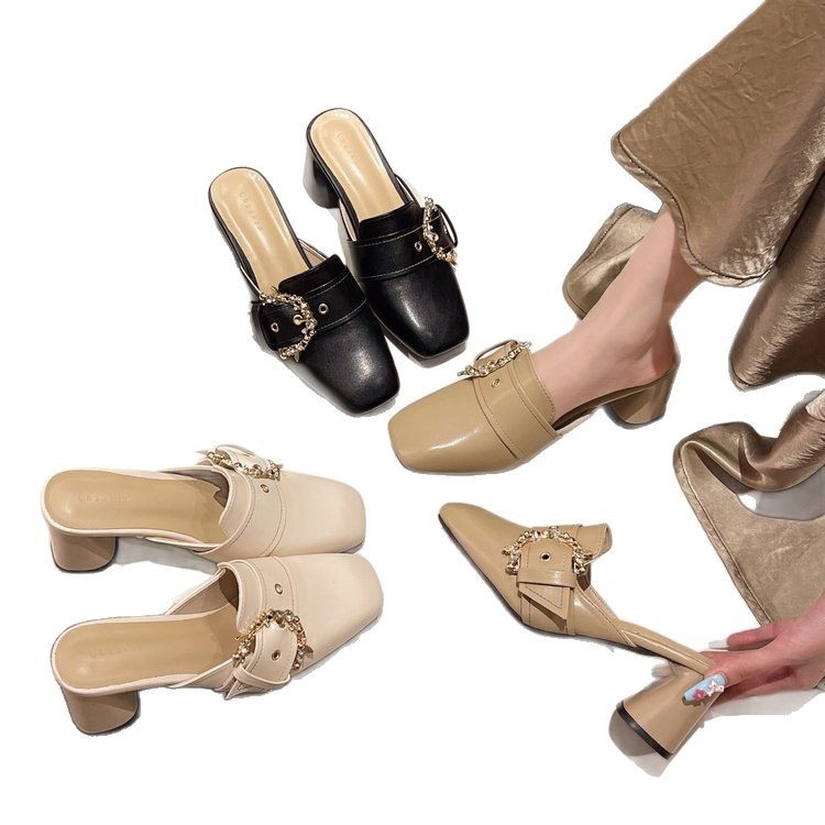 Väliskaubanduse pluss-suuruses sandaalid ja sussid Naiste suvi 2025 Uued suvised paksu kontsaga kandilise kontsaga kingad Pealisrõivad Baotou poolsussid