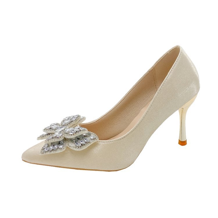 Jar/jeseň Leto 2024 Nový prírastok Dámske vysoké podpätky s kamienkami na ihličkovom podpätku, francúzska móda, banketové a svadobné topánky pre nevesty a družičky