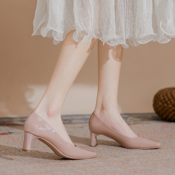 Γαλλικά λουστρίνι ψηλοτάκουνα γυναικεία 2024 Νέα κομψά παπούτσια Mary Jane με τετράγωνη μύτη, γυναικεία παπούτσια από δέρμα προβάτου με ρηχό στόμα, μονής στρώσης, γυναικεία