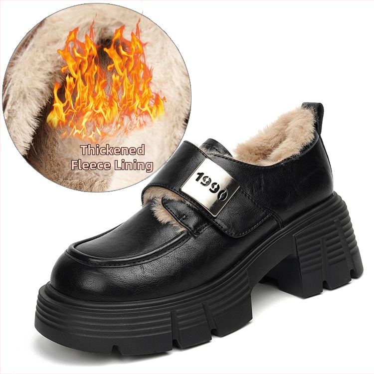 Moteriški retro stiliaus universalūs storapadiai mokasinai su storais kulnais, 2025 m. pavasario metalinės sagties su magnetine juosta britiško stiliaus ūgį didinantys odiniai bateliai