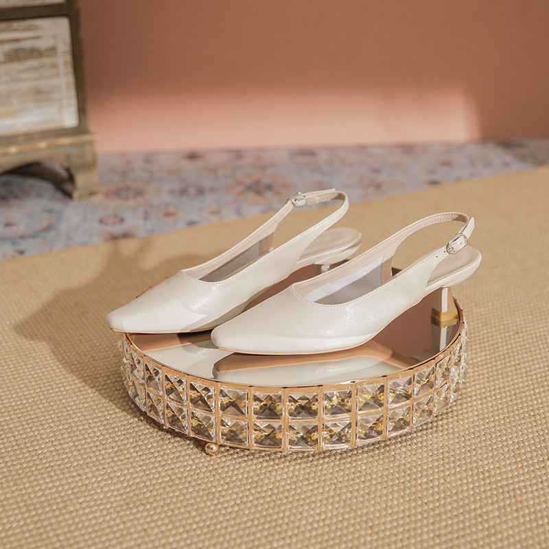 525-1 Francuske cipele od prave kože s malim četvrtastim vrhom i štiklom, jednoslojne cipele, nove proljetne i ljetne sandale s zatvorenim prstima, polupapuče za žene