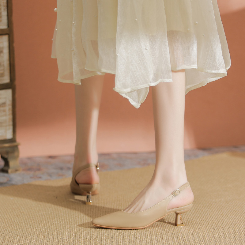 525-1 Francuske cipele od prave kože s malim četvrtastim vrhom i štiklom, jednoslojne cipele, nove proljetne i ljetne sandale s zatvorenim prstima, polupapuče za žene