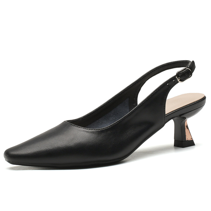 525-1 Francuske cipele od prave kože s malim četvrtastim vrhom i štiklom, jednoslojne cipele, nove proljetne i ljetne sandale s zatvorenim prstima, polupapuče za žene