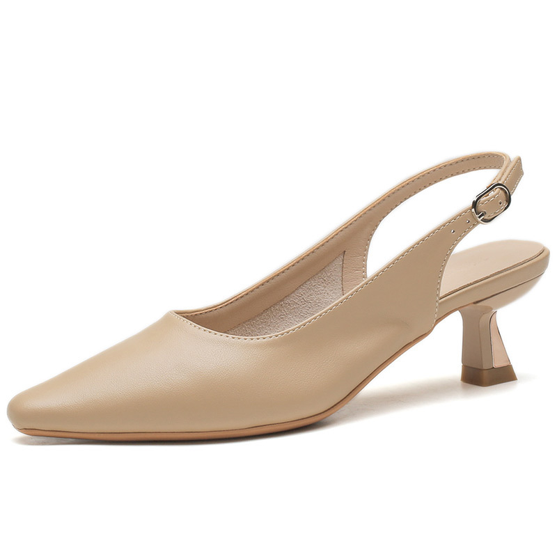 525-1 Francuske cipele od prave kože s malim četvrtastim vrhom i štiklom, jednoslojne cipele, nove proljetne i ljetne sandale s zatvorenim prstima, polupapuče za žene