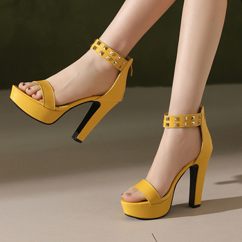 Παπούτσια μεγέθους 40-50 εξωτερικού εμπορίου διασυνοριακά γυναικεία παπούτσια ανοιχτά δάχτυλα με αγκράφα και χοντρό τακούνι γυναικεία ψηλοτάκουνα AliExpress