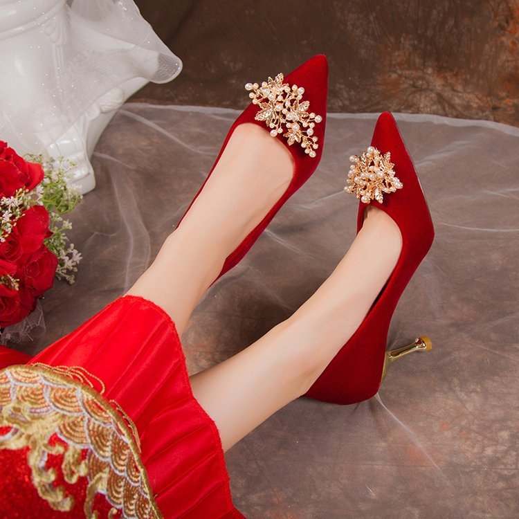 Červené topánky na vysokom podpätku Sixiani, svadobné topánky, svadobné topánky, dámske oblečenie Xiuhe v čínskom štýle, svadobné topánky, výklenok, luxusné, neunavujúce nohy