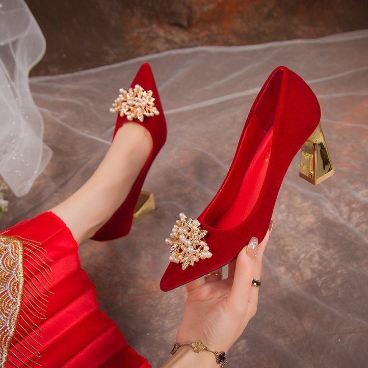 Červené topánky na vysokom podpätku Sixiani, svadobné topánky, svadobné topánky, dámske oblečenie Xiuhe v čínskom štýle, svadobné topánky, výklenok, luxusné, neunavujúce nohy