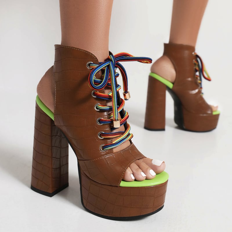 Sandále s rybím podpätkom, nové, na vodnej platforme, hrubé predné šnurovanie, retro rímske sandále na vysokom podpätku, európske a americké sandále s kamenným vzorom 2023