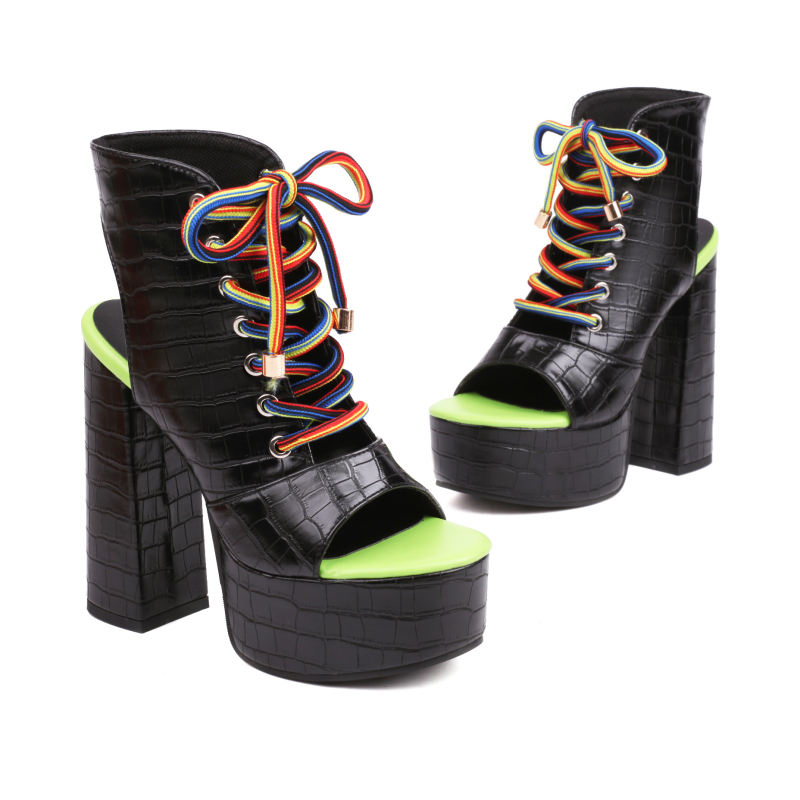 Sandále s rybím podpätkom, nové, na vodnej platforme, hrubé predné šnurovanie, retro rímske sandále na vysokom podpätku, európske a americké sandále s kamenným vzorom 2023