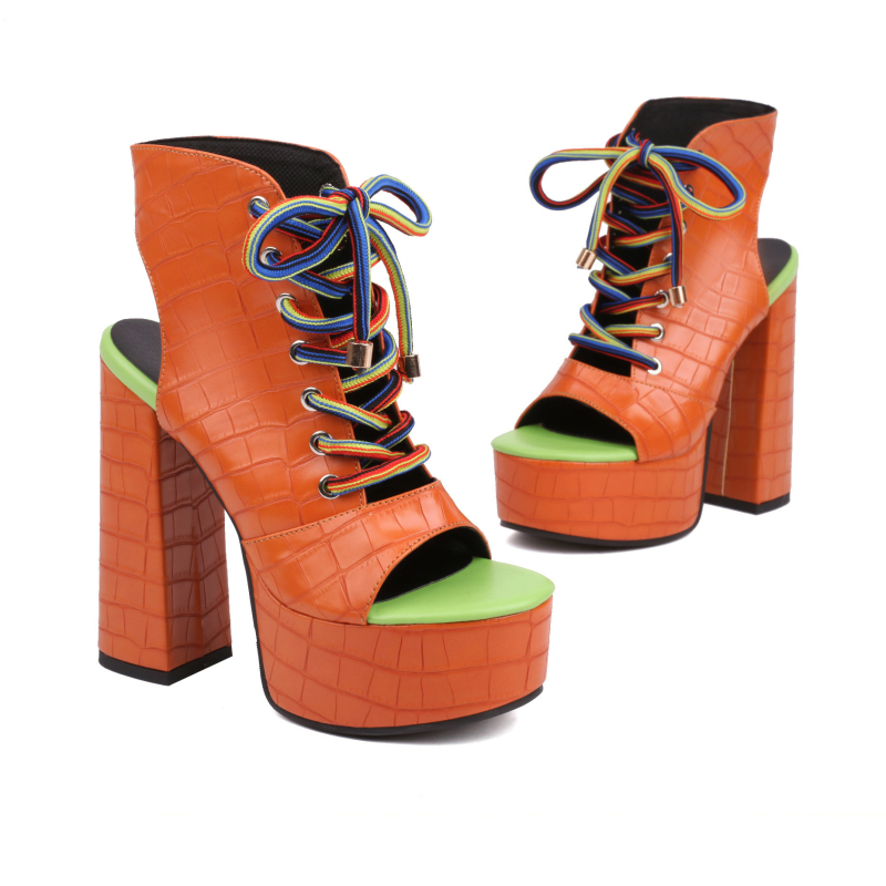 Sandále s rybím podpätkom, nové, na vodnej platforme, hrubé predné šnurovanie, retro rímske sandále na vysokom podpätku, európske a americké sandále s kamenným vzorom 2023