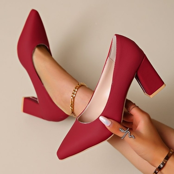 Užsienio prekyba Didelis dydis 2025 pavasario ir vasaros nauji seklios burnos aukštakulniai užsegami batai darbo batai su storais kulnais