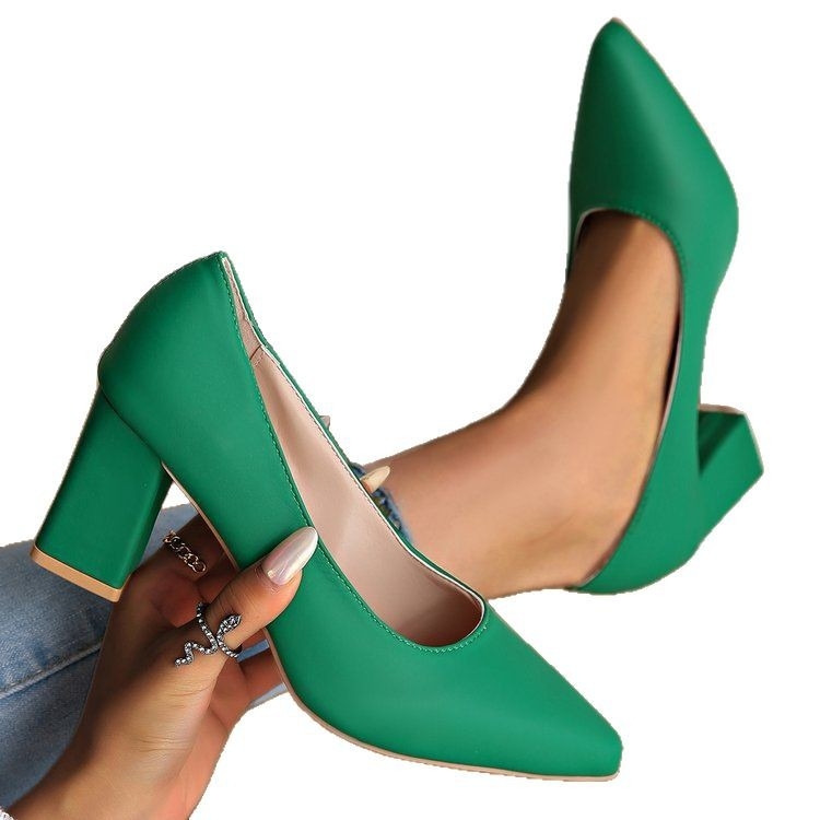 Užsienio prekyba Didelis dydis 2025 pavasario ir vasaros nauji seklios burnos aukštakulniai užsegami batai darbo batai su storais kulnais