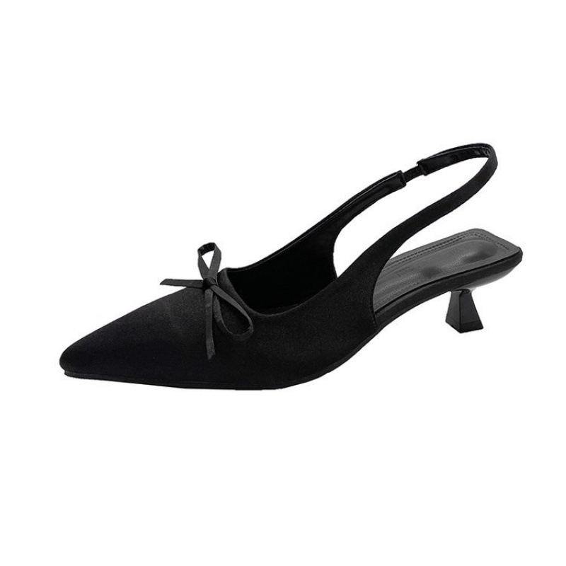 Proljetne i jesenske francuske elegantne satenske visoke pete za žene 2025., smeđe, sa špicastim vrhom i plitkom mašnom