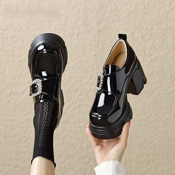 Dámske módne topánky na hrubom podpätku s vysokým podpätkom, jar a jeseň 2024, nové topánky Lefu s hrubou podrážkou a flísovou podšívkou z kože