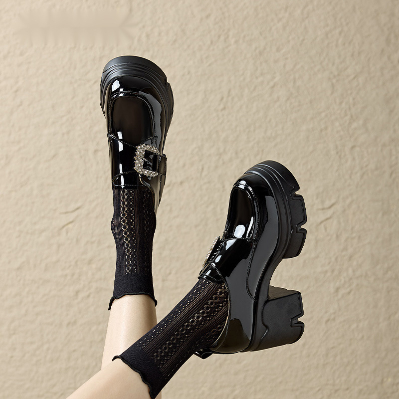 Dámske módne topánky na hrubom podpätku s vysokým podpätkom, jar a jeseň 2024, nové topánky Lefu s hrubou podrážkou a flísovou podšívkou z kože