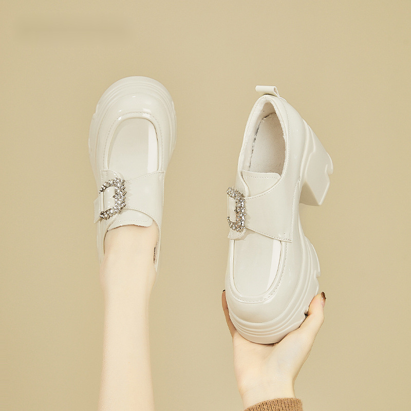 Dámske módne topánky na hrubom podpätku s vysokým podpätkom, jar a jeseň 2024, nové topánky Lefu s hrubou podrážkou a flísovou podšívkou z kože