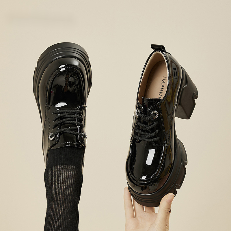 Dámske módne topánky na hrubom podpätku s vysokým podpätkom, jar a jeseň 2024, nové topánky Lefu s hrubou podrážkou a flísovou podšívkou z kože