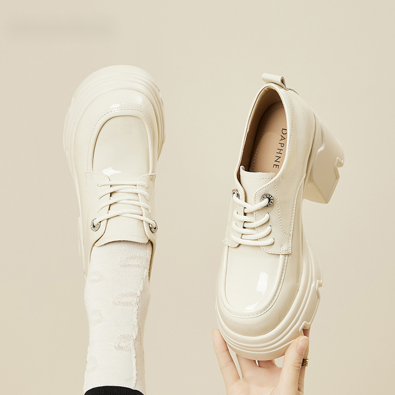 Dámske módne topánky na hrubom podpätku s vysokým podpätkom, jar a jeseň 2024, nové topánky Lefu s hrubou podrážkou a flísovou podšívkou z kože