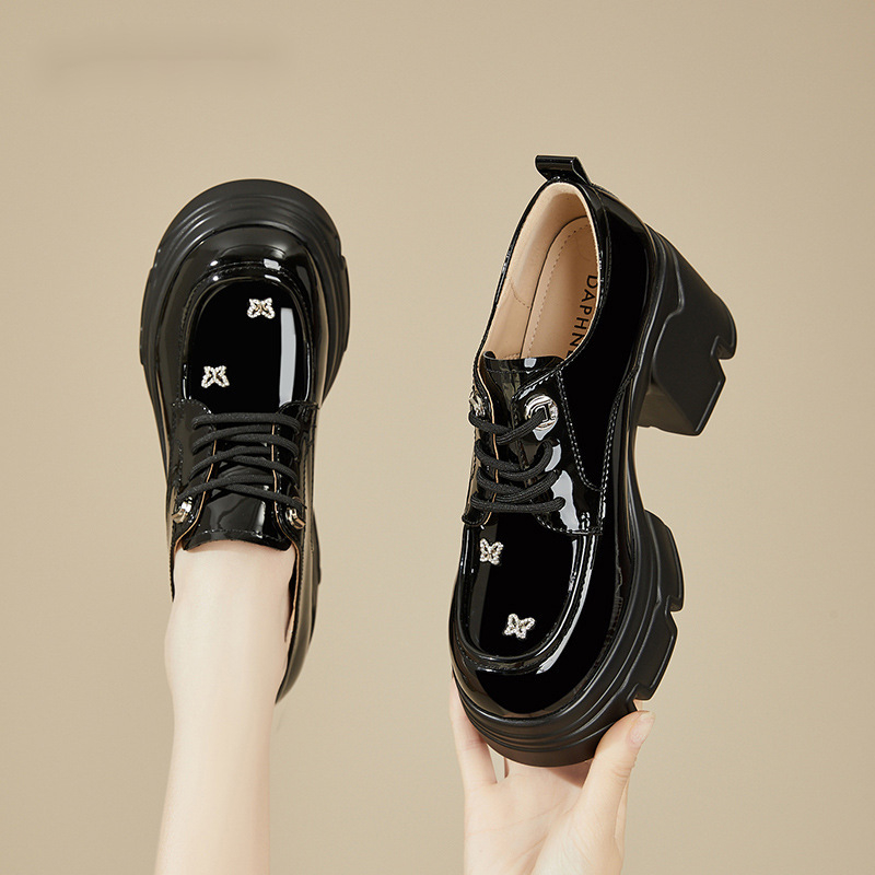 Dámske módne topánky na hrubom podpätku s vysokým podpätkom, jar a jeseň 2024, nové topánky Lefu s hrubou podrážkou a flísovou podšívkou z kože