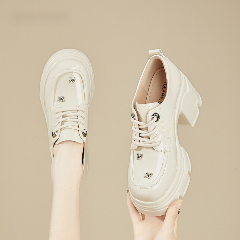 Dámske módne topánky na hrubom podpätku s vysokým podpätkom, jar a jeseň 2024, nové topánky Lefu s hrubou podrážkou a flísovou podšívkou z kože