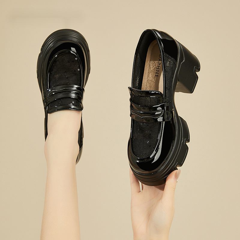 Dámske módne topánky na hrubom podpätku s vysokým podpätkom, jar a jeseň 2024, nové topánky Lefu s hrubou podrážkou a flísovou podšívkou z kože