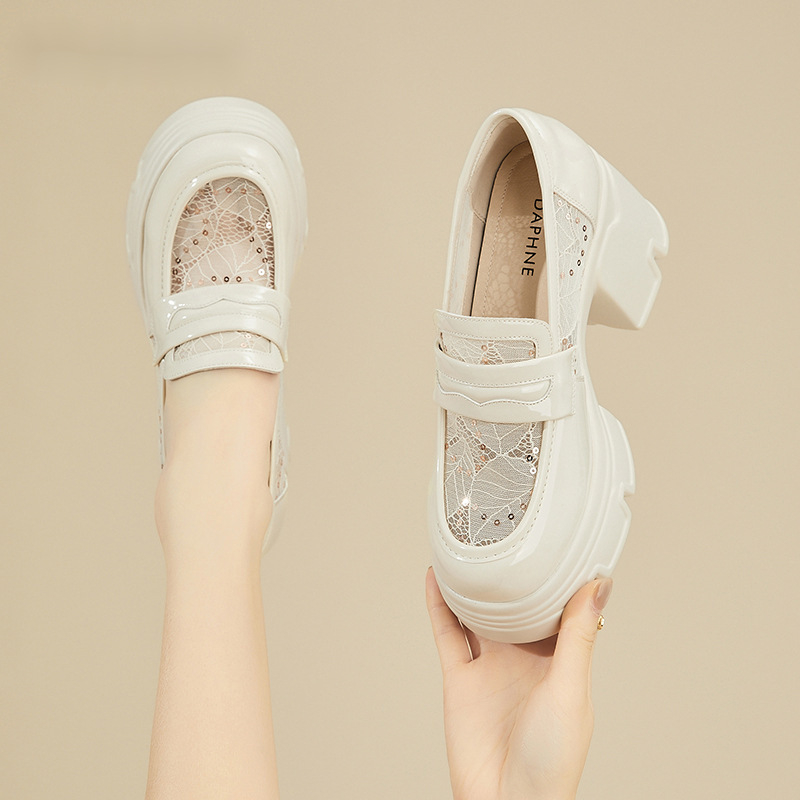 Dámske módne topánky na hrubom podpätku s vysokým podpätkom, jar a jeseň 2024, nové topánky Lefu s hrubou podrážkou a flísovou podšívkou z kože