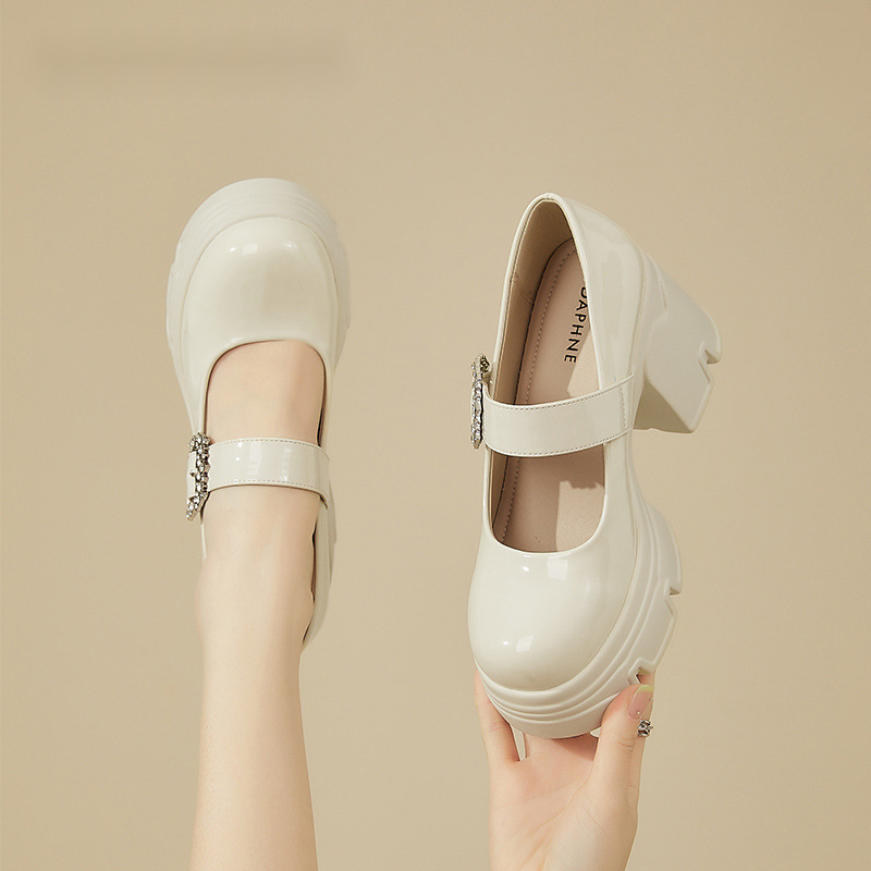 Dámske módne topánky na hrubom podpätku s vysokým podpätkom, jar a jeseň 2024, nové topánky Lefu s hrubou podrážkou a flísovou podšívkou z kože