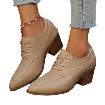 Britský štýl, módne špicaté profesionálne 2024, nové elegantné, vysoko sense retro ležérne šnurovacie topánky na hrubom podpätku pre ženy