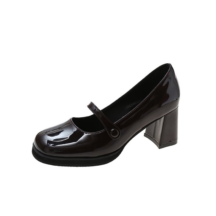 Dámske topánky Fairy Mary Jane vo francúzskom štýle s vysokým podpätkom, jar 2023, retro stredne hrubý podpätok, JK, čierne, jednovrstvové, Lolita