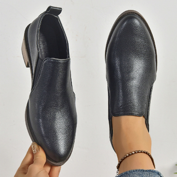 Dámske topánky Four Seasons Cezhraničný zahraničný obchod Plus Size Dámske topánky 2025 Jednofarebné hrubé podpätky špicaté setové mokasíny so stredným podpätkom