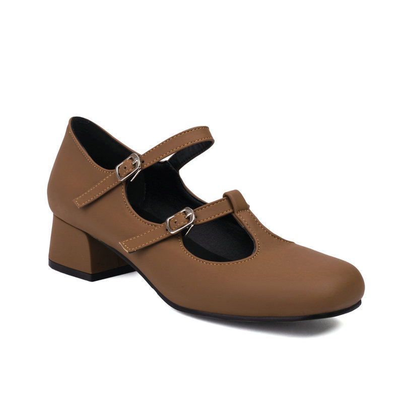 Retro Mary Jane ženske jednoslojne cipele za proljeće i jesen, kvadratni vrh, debela peta, visoka peta s šupljom kopčom u obliku slova T, visoke pete u britanskom stilu, ležerne