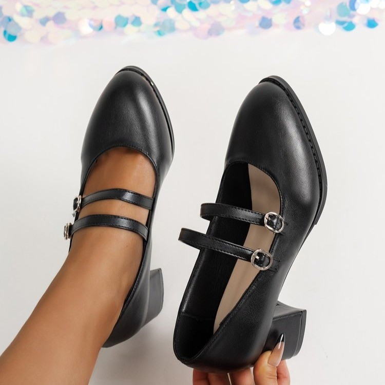 Pantofi cu toc înalt de mărime mare pentru comerț exterior 2025, pantofi cu toc înalt, rotunzi, negri, la modă, de primăvară