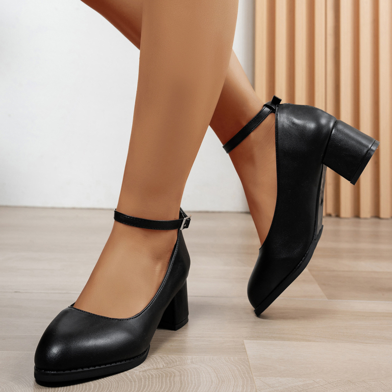 Pantofi cu toc înalt de mărime mare pentru comerț exterior 2025, pantofi cu toc înalt, rotunzi, negri, la modă, de primăvară