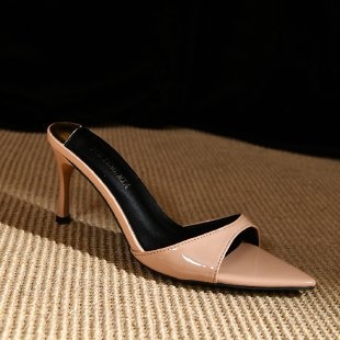 Papuče s otvorenim prstima u europskom i američkom stilu, ženske, prekogranične, nove, lakirane kožne sandale iz 2025., seksi visoke pete za žene