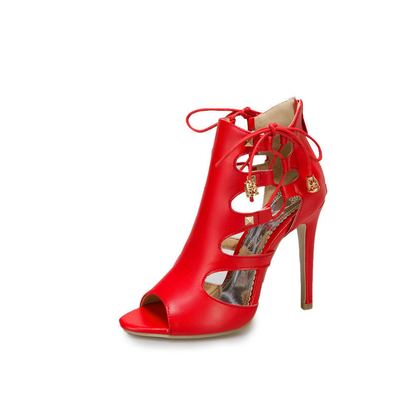 Vanjskotrgovinske super visoke pete, ženske štikle, sandale s šupljim ustima u obliku ribljeg usta, ljeto 2024., nove rimske vrbe, seksi sandale za noćni klub