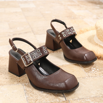 Διασυνοριακό εξωτερικό εμπόριο Ευρωπαϊκά μεγέθη γυναικεία παπούτσια με χοντρό τακούνι, τετράγωνο κεφάλι, κόκκινο κρασί, μεγάλα μονά παπούτσια, ψηλοτάκουνα παπούτσια μεγέθους 32-45, χοντρό τακούνι, ψηλοτάκουνα 6cm