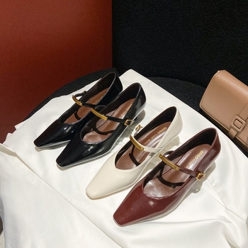 Κομψά γυναικεία παπούτσια με μυτερή αγκράφα σε γαλλικό στιλ, ανοιξιάτικα, νέα ρετρό, ρηχά, χαμηλοτάκουνα παπούτσια Mary Jane σε μικρά δερμάτινα παπούτσια