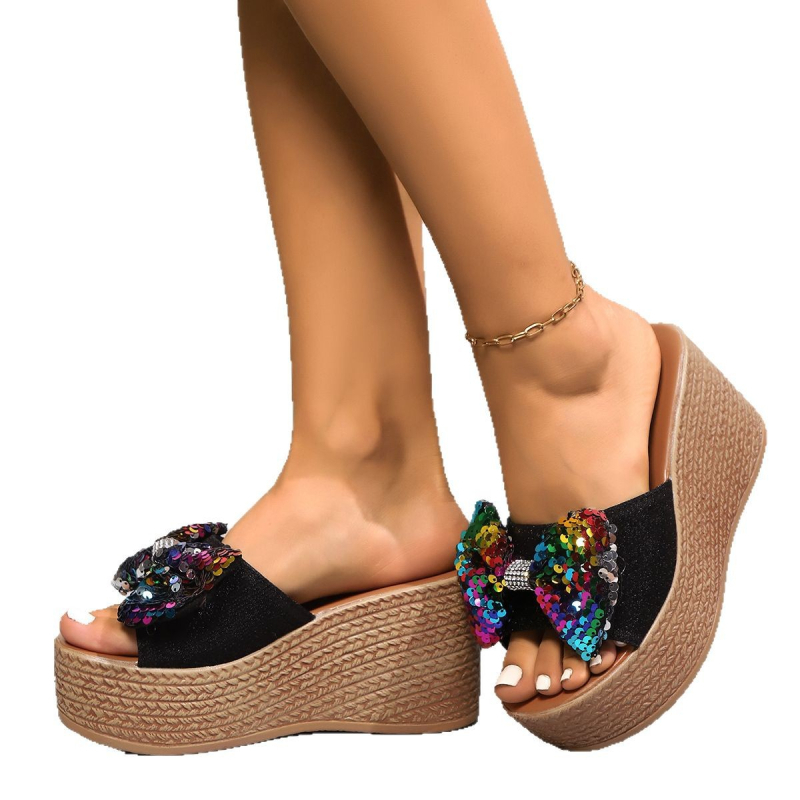 Papuče Ženska odjevna kombinacija Cyber Celebrant Sandale s mašnom i šljokicama 2025. Moda zapadnjačkog stila, vilinske platforme, plus veličine