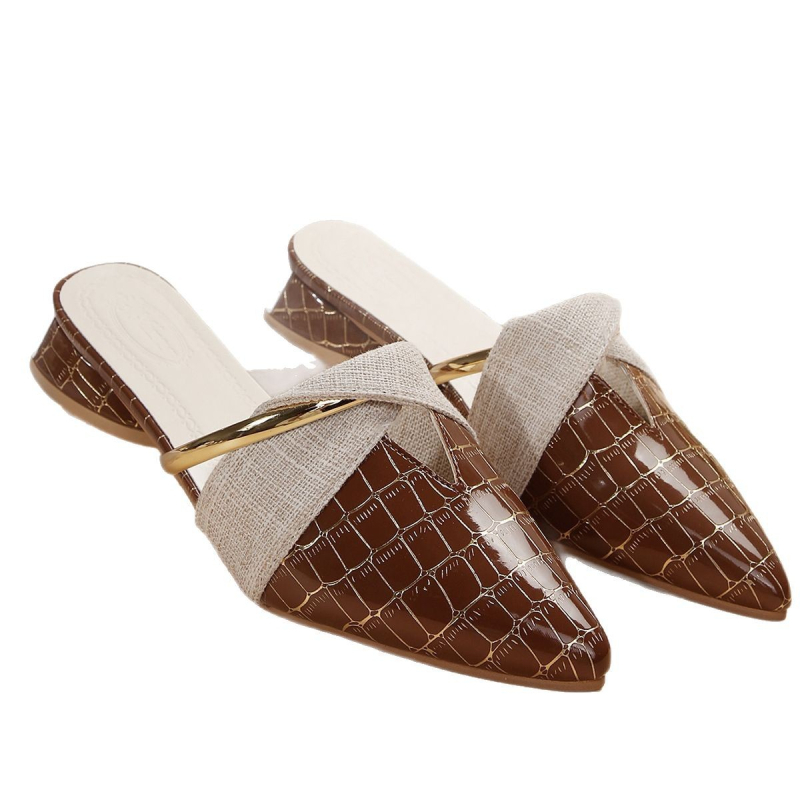 Naiste sussid, pealisrõivad, 2025. aasta suvine uus vabaaja poolkõrge säärega Baotou V-suu paksu kontsaga teravate kontsadega Muelleri kingad, pluss-suuruses väliskaubandus